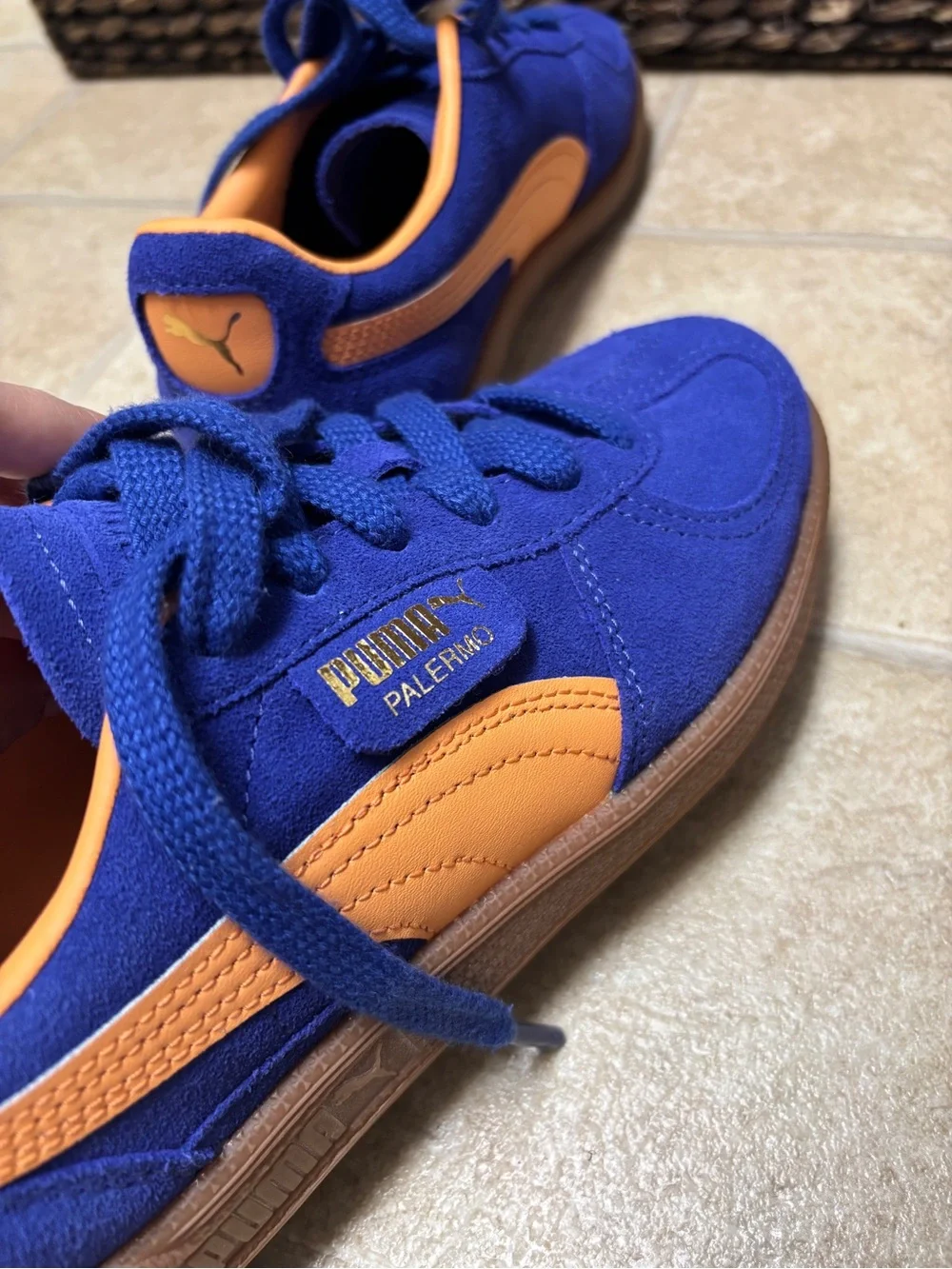 Puma Royal Blue Suede Sneakers with Orange Accents
